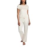 Juicy Couture Conjunto de ropa de dormir de 2 piezas de forro polar de terciopelo para mujer, camisa y pantalones, pastel parchment, Large