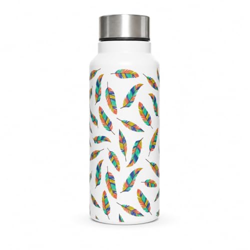 Image of Stainless Steel Water Bottle for School Office Travel | Printed Water Bottle | Drinking Bottle for Home Gym College | Stylish Bottle for Daily Use Picnic & Gifting (White with Feather)