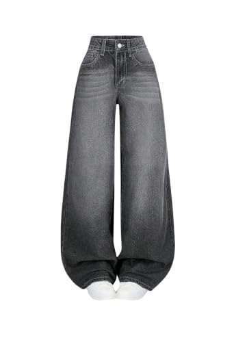 Buy Glossia Women's Wide Leg Jeans | High Rise Cotton Stretch Denim | Baggy Loose Fit Silhouette with Belt Loop 5-Pocket Design | Grey (WJ-2405_2-GY-28) at Amazon.in - Image 2