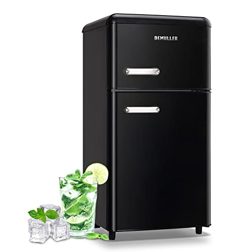 Mini Refrigerator 3.5 Cu.Ft Dual Door Fridge with Handle Adjustable Temperature with Top Mount Freezer Ideal for Home, Office, Dorm Black