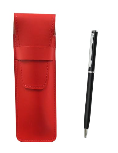 2個パック スリム牛革ペンケース赤 スリム回転式ボールペンセット 黒 T23-ASR-PD04-B-2