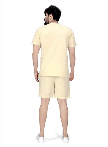 Image of ELLITI Cotton Blend Solid Casual Round Neck Half Sleeve Oversized Co-ord Set Men's, Pyjama Set, Sleepwear Loungewear T-Shirt and Shorts Combo for Men, Night Wear for Men, Night Suit for Men's