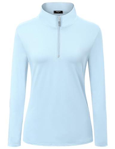 Vidusou Equestrian Shirts For Women,Womens Long Sleeve House Riding Shirts 1/4 Zipper Polo Shirts Athletic Sport Tee Winter Activewear Sky Blue Small thumb #1
