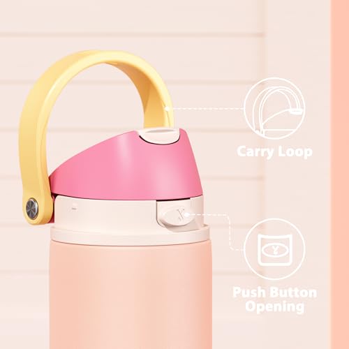 Image of 24 oz Insulated Water Bottle for Women: Meoky Stainless Steel Metal Water Bottle with 2-in-1 Straw and Spout Lid - Leak Proof, Cold for 24 Hours, Protective Silicone Base, BPA-Free for School, Coral