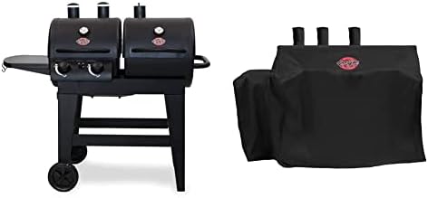 Char-Griller E5030 Dual Function 2-Burner Gas & Charcoal Grill, Black & 8080 3-Burner Dual Fuel Expandable Gas & Charcoal Outdoor Grill Cover, Black, 29 x 65 x 49