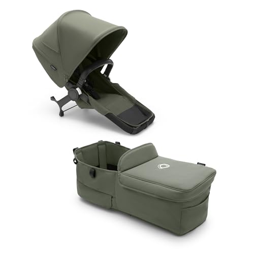 Bugaboo Juego de Extensión Donkey 5 Twin, Convierte tu Donkey 5 Mono en un carrito Twin, De Lado a Lado, Diseño Mejorado, Silla Reversible y Dirección a Una Mano, Forest Green