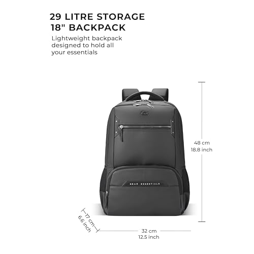 Image of Gear Quantum 3 18 inch /29L Antitheft Large Faux Leather Water Resistant Laptop backpack with Raincover /Laptop backpack /Casual Backpack /Daypack /Travel Backpack /College Bag For Men /Women(Black-Black)