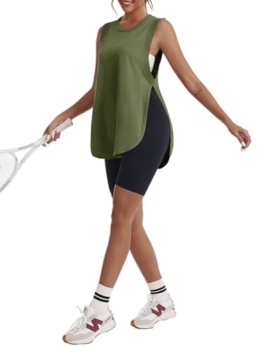 Tankaneo Womens Side Slit Workout Tank Tops Cotton Sleeveless T Shirts Oversized Summer Casual Yoga Gym Tees4