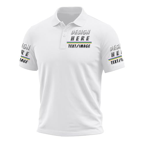 Custom Polo Shirts for Men Design Your Own Golf Jersey Personalized Print Image Text White Large