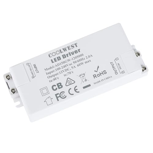 COOLWEST 60W LED Transformador fuente de alimentación del conductor 12V 5A Voltaje constante usar para tiras LED, G4, GU10, MR11, MR16 Bombillas