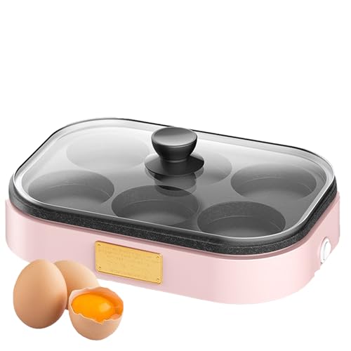 SYFUNLV Multifunktionale Bratpfanne,Frühstückspfanne,Elektrische Pfanne,900 Watt,Uniform Fire Spiegeleipfanne Induktion Pan mit 6 fächern - Spiegeleier Pfanne mit Mulden für Eier (rosa)
