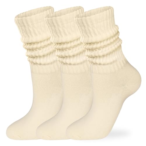 Slouch Socks Crew Women: 98% Cotton 3 Pairs Socks with Boot Sneakers