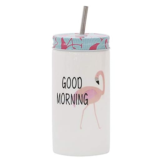 Ny gängad mugg lock keramisk flamingo mönster mugg med sugrör kreativ kopp gåva viktiga dryckesartiklar för mode människor 02 400 ml