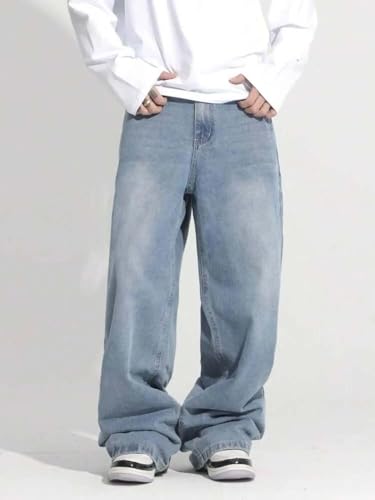 Image of KOTTY Baggy-Fit Denim: Men Zip Fly Washed Cotton Spandex Lightweight Durable Everyday Streetwear Baggy Fit Jeans
