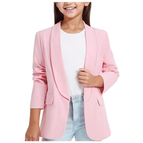 Blazer Mädchen Frühling Herbst Langarm Anzugjacke Formale Offene Front langärmelig Anzugjacke Kinder Schuluniform Kinder British Style Herbstjacke Mantel für Kinder 3-14 Jahre