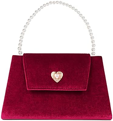 Mulian LilY Women Velvet Clutch Purse Pearl Top Handle Handbag Classic Wedding Party Prom Evening Bag Burg M528