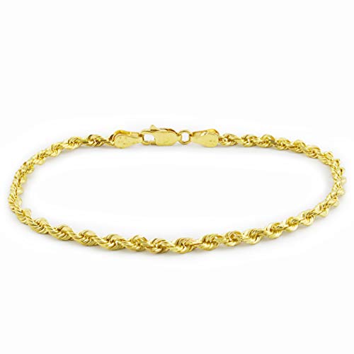 Nuragold 14K Yellow Gold 2Mm Rope Chain Diamond Cut Bracelet Or Anklet, Womens Jewelry 7" 7.5" 8" 8.5" 9" - Real Gold Jewelry #TOP8