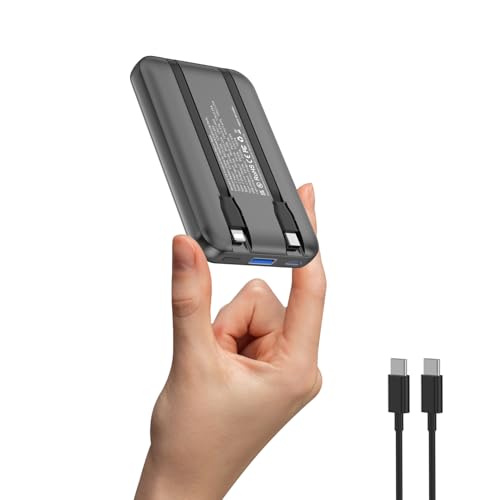 10000mAh Ultra Slim Portable Charger, Cell Phone Portable Power Banks with 22.5W PD Fast Charging, with 2 Built-in Cables, for iPhone 16/15/14/13/12 Series,Samsung,Android etc(Black)
