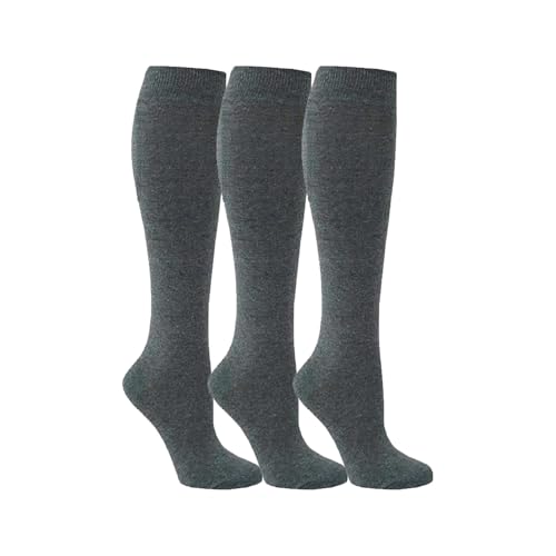 Makii 3 6 Pairs Kids Girls Knee High School Socks - Back to School Cotton Rich Fluffy Comfort Fit Uniform Long Socks Party Wear Knee Long Stockings For Girls Grey-Plain-pack 3-4-6 Y-