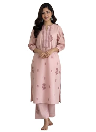 Image of ANNI DESIGNER Women's Rayon Viscose Straight Printed Kurta with Palazzo | Women Kurta Set | Ethnic Wear for Women | Daily Office Casual Traditional Outfit