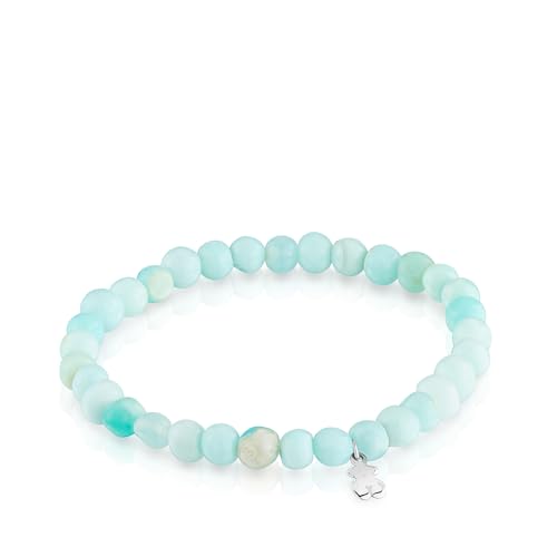 TOUS Pulsera Elástica Azul de Vidrio con Motivo de Oso en Plata de Primera Ley para Mujer, 16.5cm de Largo, Colección Basics