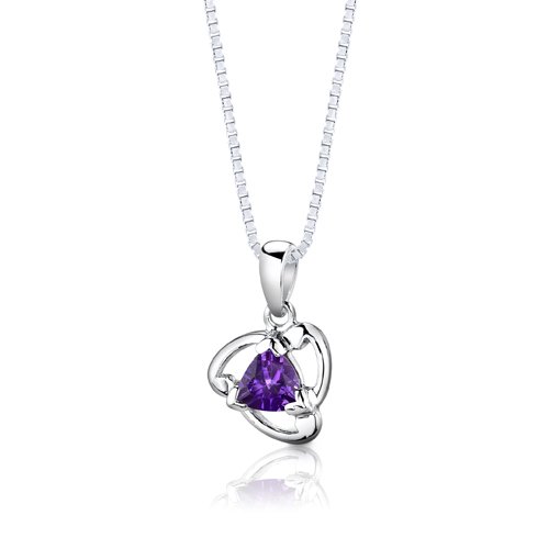 Amethyst-Pendant-Earrings-Necklace-Set-Sterling-Silver-Trillion-Cut-150-Carats