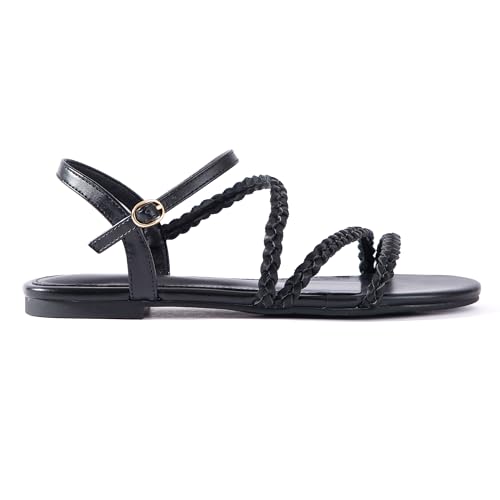 Image of Mtzyoa Women Flat Sandals Dressy Strappy Gladiator Summer Ankle Strap Nude Open Toe Comfortable Wedding Casual Leather Ladies Party Trendy Vacation