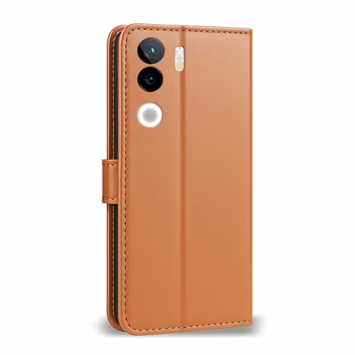 Image of AIBEX Shock Proof Flip Compatible for iQOO Z9s 5G / Vivo V40E 5G Flip Cover Leather Finish | Inside TPU with Card Pockets | Wallet Stand | Complete Protection Flip Case - Brown