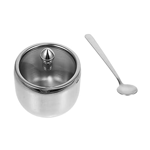 UPKOCH Rostfritt stål krydda krydda glas med lock sked metall kryddor krukor krydda låda socker skål krydda socker pepparbehållare för restaurang kök silver