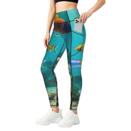 Pantalones de yoga para mujer holgados con estampado de peces azules FBGHHTY