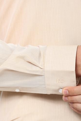 Image of Peter England Men's Premium Solid Herringbone Regular Fit Full Sleeve Formal Shirt | Wonder Fabric | Cotton Rich
