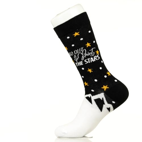 Calcetines de vestir de algodón coloridos y cómodos y divertidos, unisex, diseño de país, Apunta a las estrellas, L