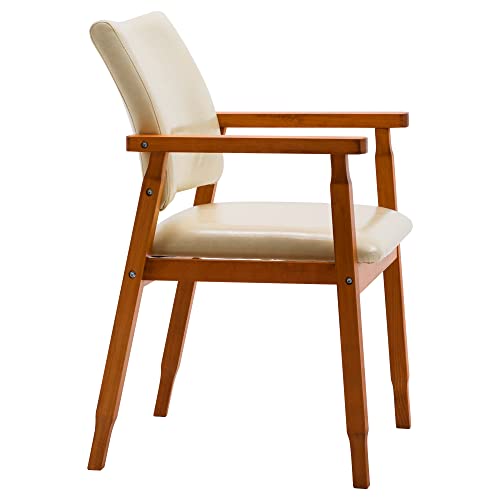 Nob Mid-Century Dining Side Chair With Faux Leather Seat In Beige, Handrail Chair #TOP3