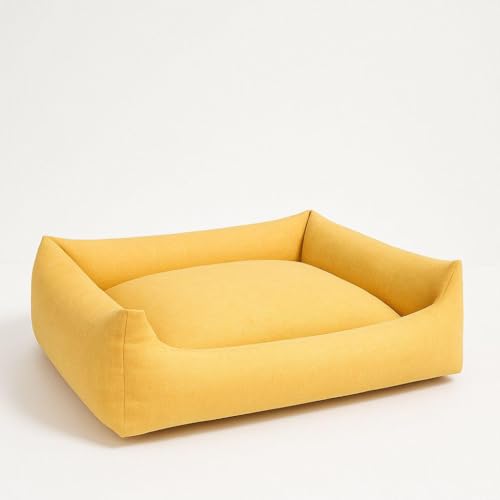 HAPPYRELAX - Cuccia Cane Interno Taglia Media Rivestimento Loneta (70×55 h27cm) Cucce per Cani Lavabile, Made in Italy con Misure Generose e Altezza Superiore Rispetto altre Cucce (Giallo)