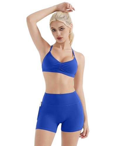 SUUKSESS Workout Sets for Women Padded Open Back Strappy Gym Set Criss Cross Yoga Sets 2 Pieces2