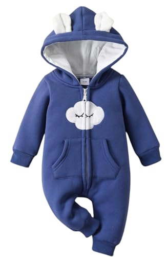 Image of First Kick Baby and Kids cotton fleece romper jumpsuit onesie sleepsuit clouds embroided