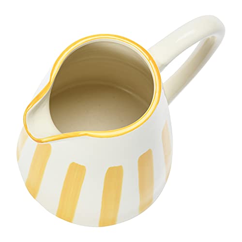Creative Co-Op Stoneware, Yellow Pitcher, 7", White & Yellow #TOP3