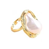 Vurotry Lrregular Pearl Ring Baroque Pearl Ring Fresh Water Baroque Pearl Ring Pearl Statement Ring Adjustable Lrregular Pearl Ring Stylish Gold Baroque Pearl Ring for Women S Wedding Jewelry (gold)
