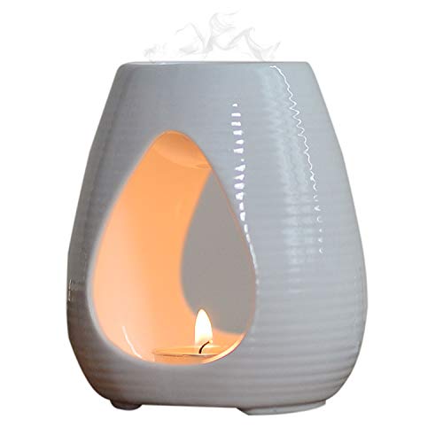Ceramic Tealight Candle Holder Oil Burner, Essential Oil candle wax warmer, Aromatherapy Aroma ceramic oil diffuser Home Decoration Romantic White