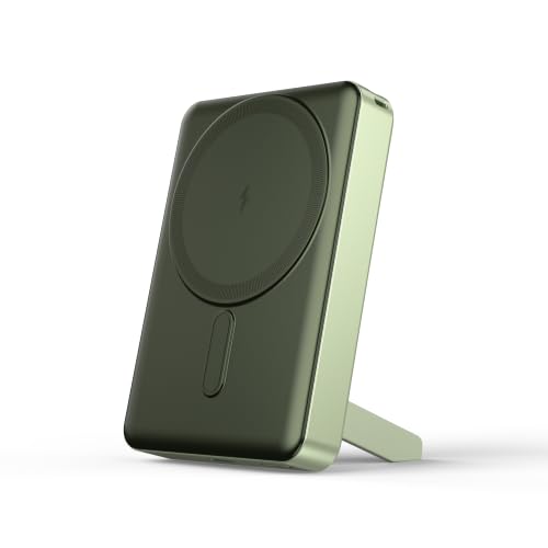 Noise Newly Launched 10000mAh MagSafe Wireless Power Bank: Built-in Stand, Metallic Finish, Upto 15W Wireless & 22W Wired Output, for iPhone 12 & Above,Android (Qi-Compatible) + Magnetic Ring (Green)