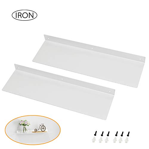 Estantes pared en Hierro, 50cm Estantería de Pared Decorativos Capacidad de Carga de 20 kg, Estantería Flotante de Murale Decorativos Estilo Retro para Cocina/Dormitorio/Sala de Estar/2 Piezas/Blanco