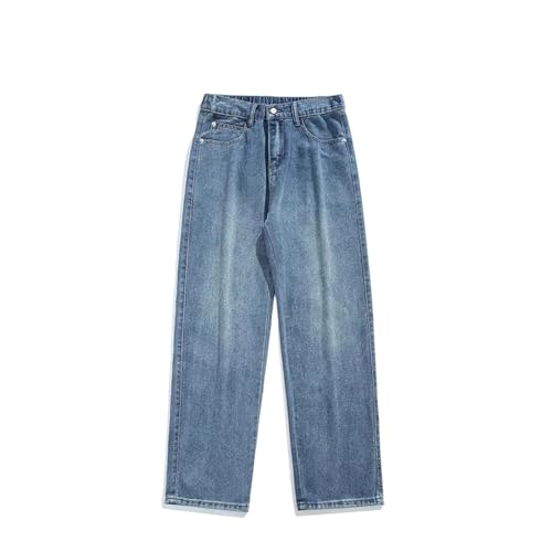 Mens Jeans Spring Loose Straight Baggy Elastic Waist Wide Leg Casual Denim Pants Comfortable