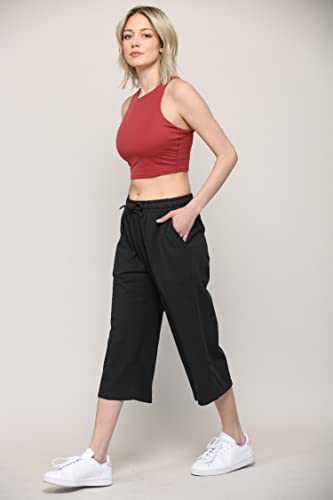 Image of Lock and Love Womens Capri Pants Loose Yoga Pants Wide Leg Drawstring Comfy Lounge Pajama Capris Sweatpants with Pockets