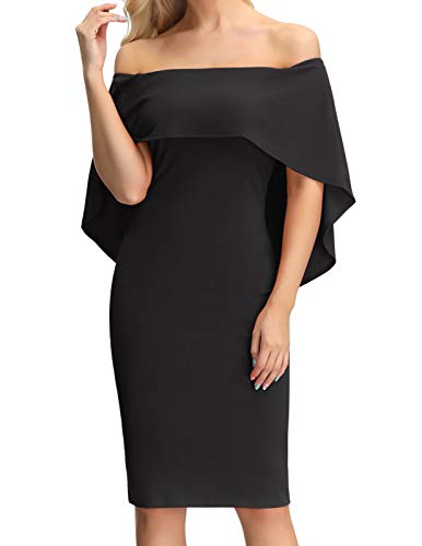 GRACE KARIN Women's Off Shoulder Bodycon Cocktail Party Wedding Dresses Cape Gowns Black