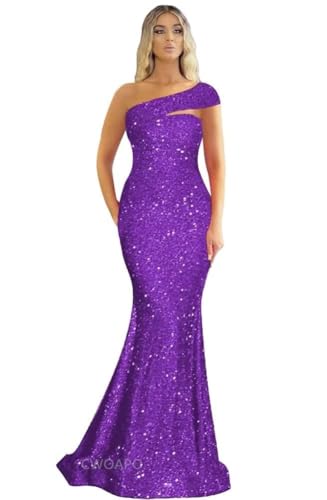 Image of One Shoulder Sequin Prom Dresses Long Sparkly Mermaid Evening Gowns for Women Bodycon Formal Dresses 2025