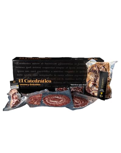 El Catedrático | Jamón de Bellota 100% Ibérico | Cortado a Cuchillo entre 6,4kg - 6,6kg | Etiqueta Negra Premium | Curación 36 Meses | Cerdos Criados en Libertad Alimentados con Bellotas