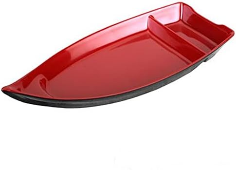 JapanBargain 2385, Small Sushi Boat Serving Tray Boat Shaped Sushi Plate Sashimi Board 10 inch, Black and Red Color