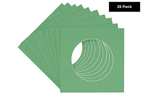 Turf Green Jade Acid Free 10x10 Circle Picture Frame Mat with White Core Bevel Cut for 6x6 Pictures - Fits 10x10 Frame - Pack of 25 Matboard Show Kits With Acid Free Backings & Clear Bags