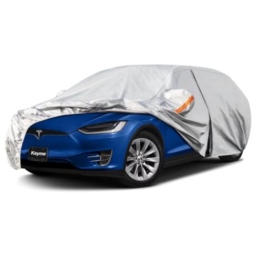 Kayme SUV Car Cover Fit for Tesla Model X (2015-2021) Automobiles All Weather Waterproof, Outdoor Cover Sun Rain Protection, with Lock and Zipper Door