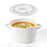 Adewnest Ceramic French Onion Soup Bowl with Handle & Lid, 44 oz, White